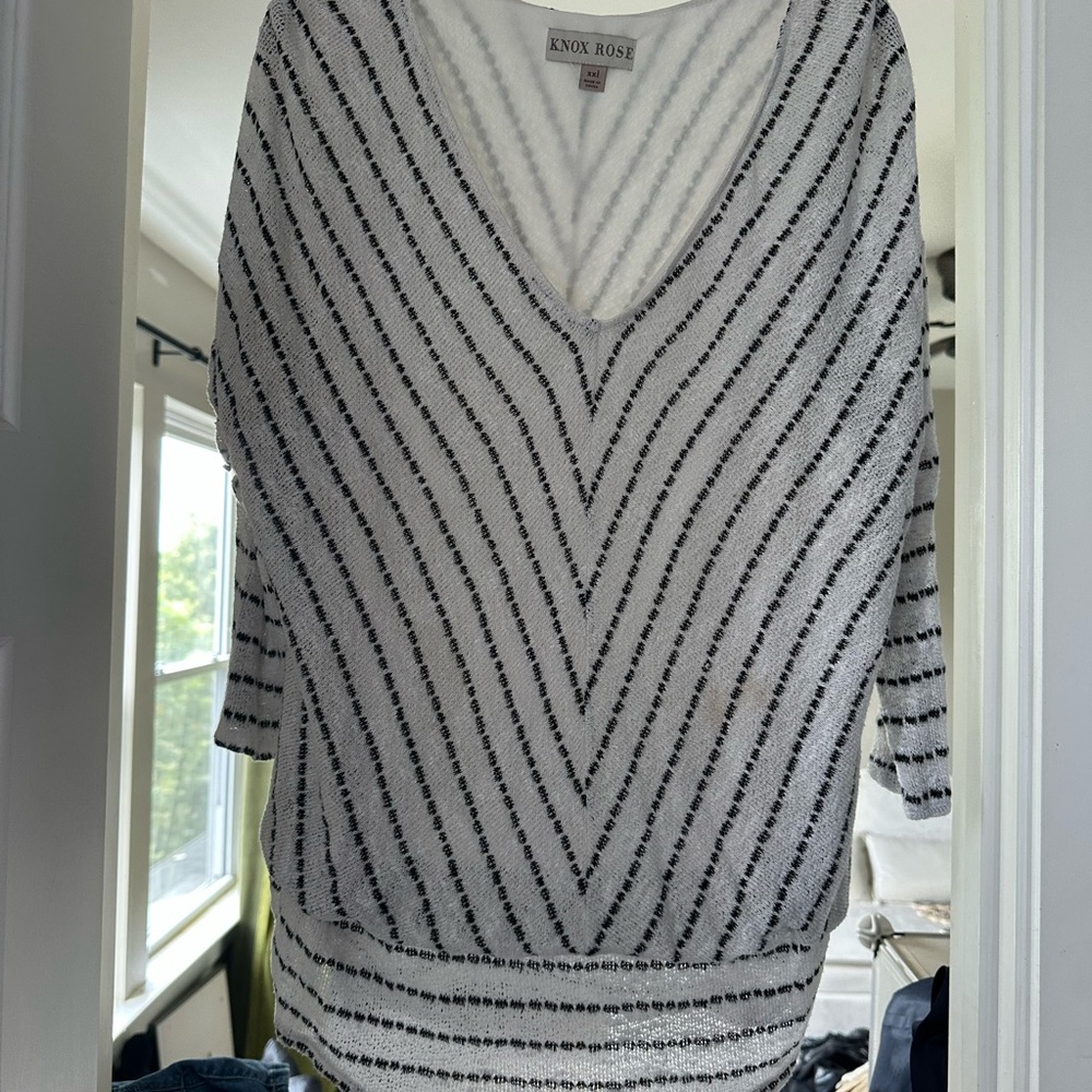 Knox Rose Black and White Striped Women's Top- xxl
